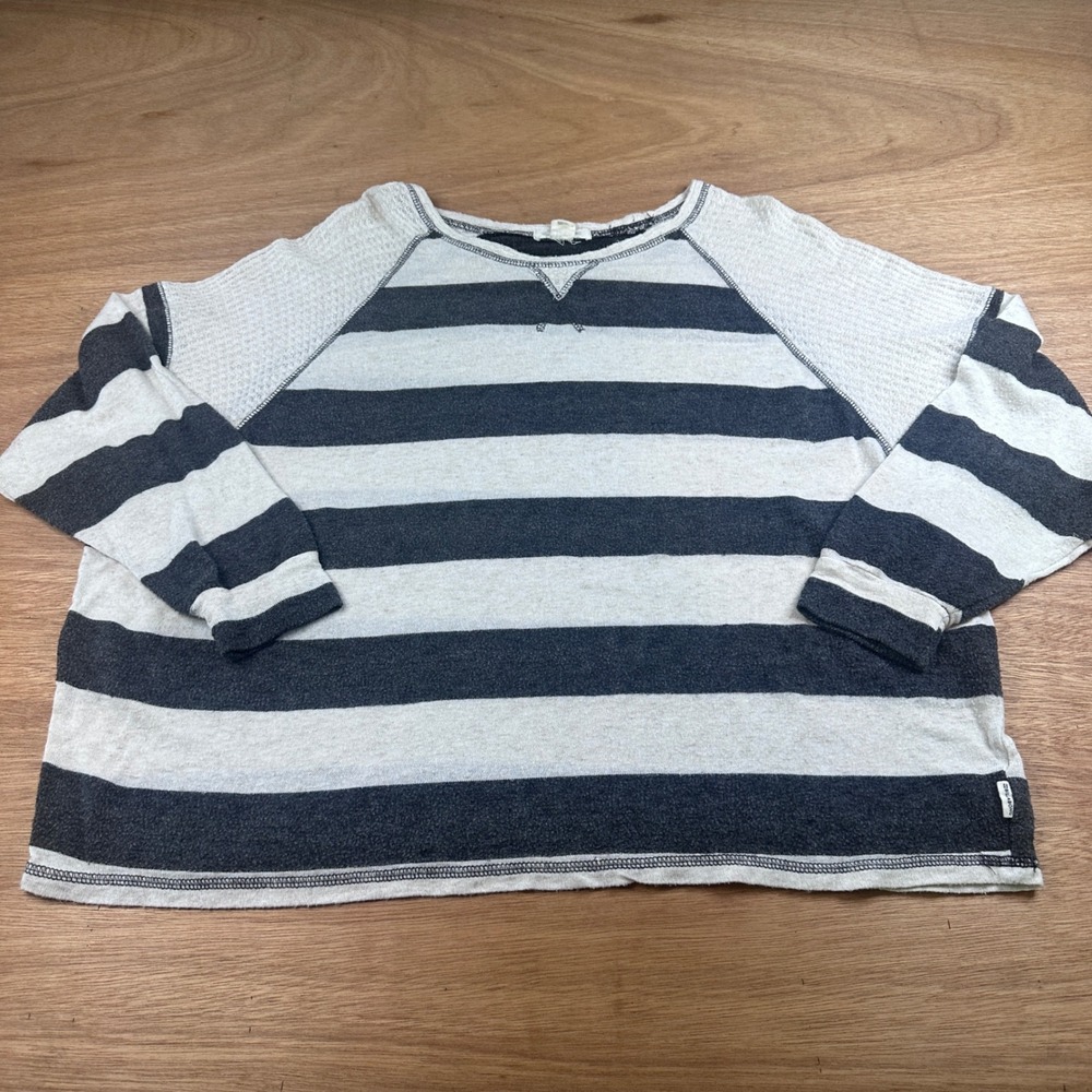 Billabong Womens Medium Striped Boxy Sweatshirt Dark Gray White Pullover
